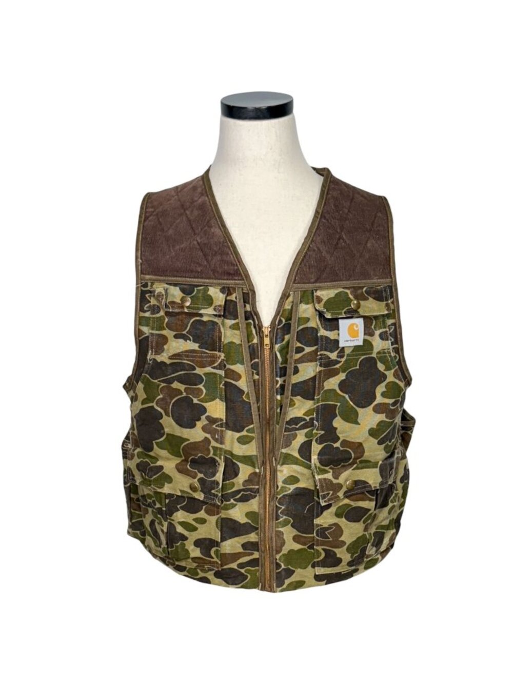 80s Carhartt Mens Camouflage Utility Vest Large Nylon Lining Cotton Shell